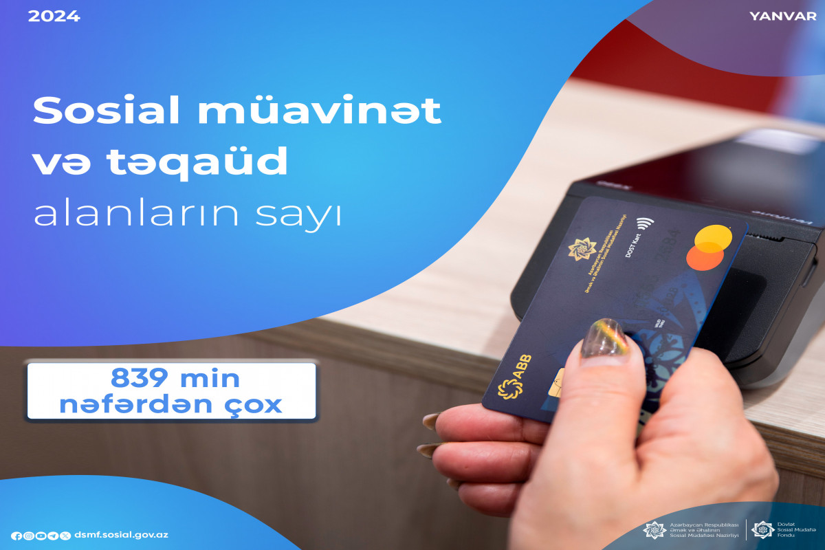 Müavinət və təqaüd alanların sayı 839 min nəfərdən çoxdur