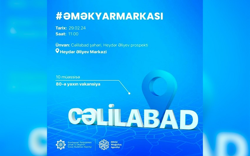 Cəlilabadda əmək yarmarkası KEÇİRİLƏCƏK