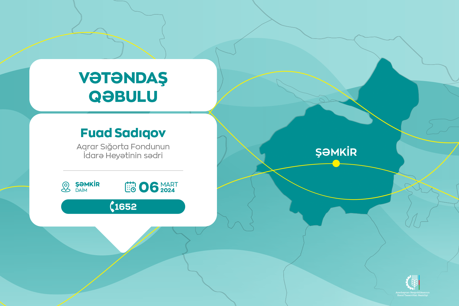 Aqrar Sığorta Fondunun sədri Şəmkirdə vətəndaşları qəbul edəcək