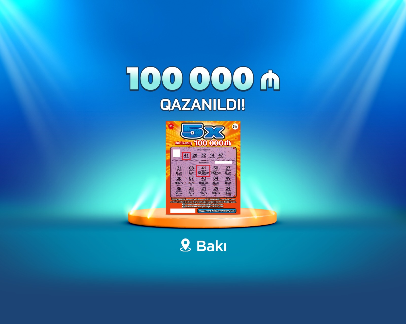 Bakı sakini “5X” lotereyasında 100 000 manat qazandı