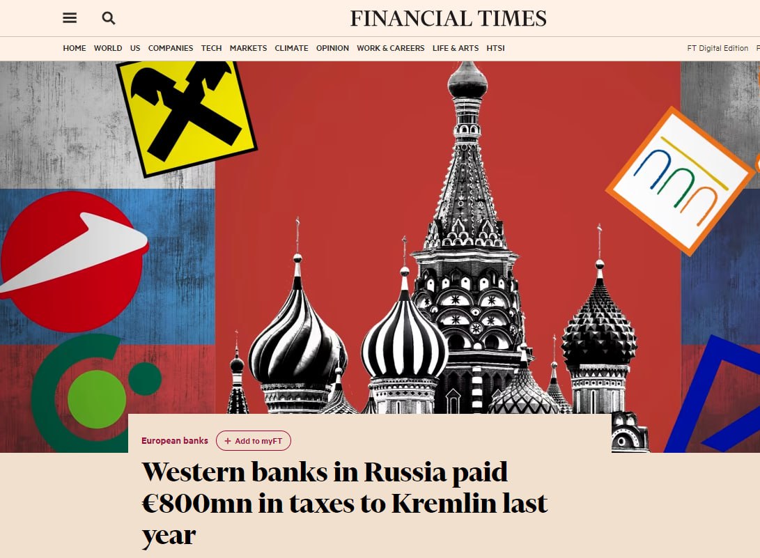 Qərb bankları keçən il Kremlə 800 milyon avro vergi ödəyib