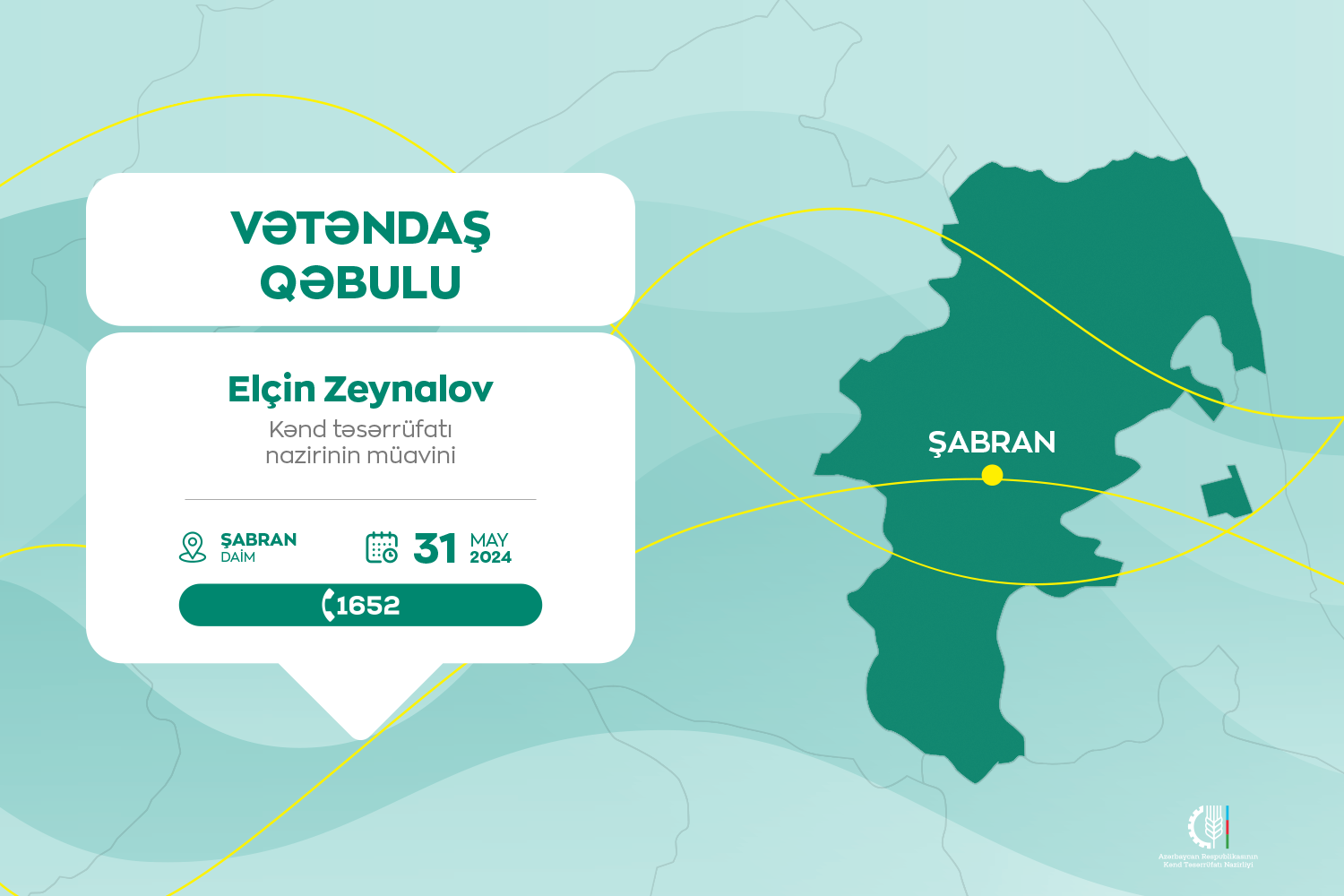 Kənd təsərrüfatı nazirinin müavini Şabranda vətəndaşlarla görüşəcək
