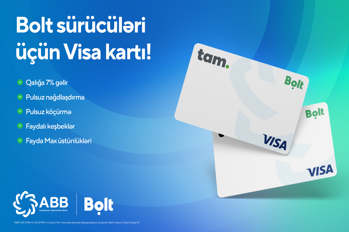 ABB-dən Bolt sürücülərinə özəl Visa kartı!