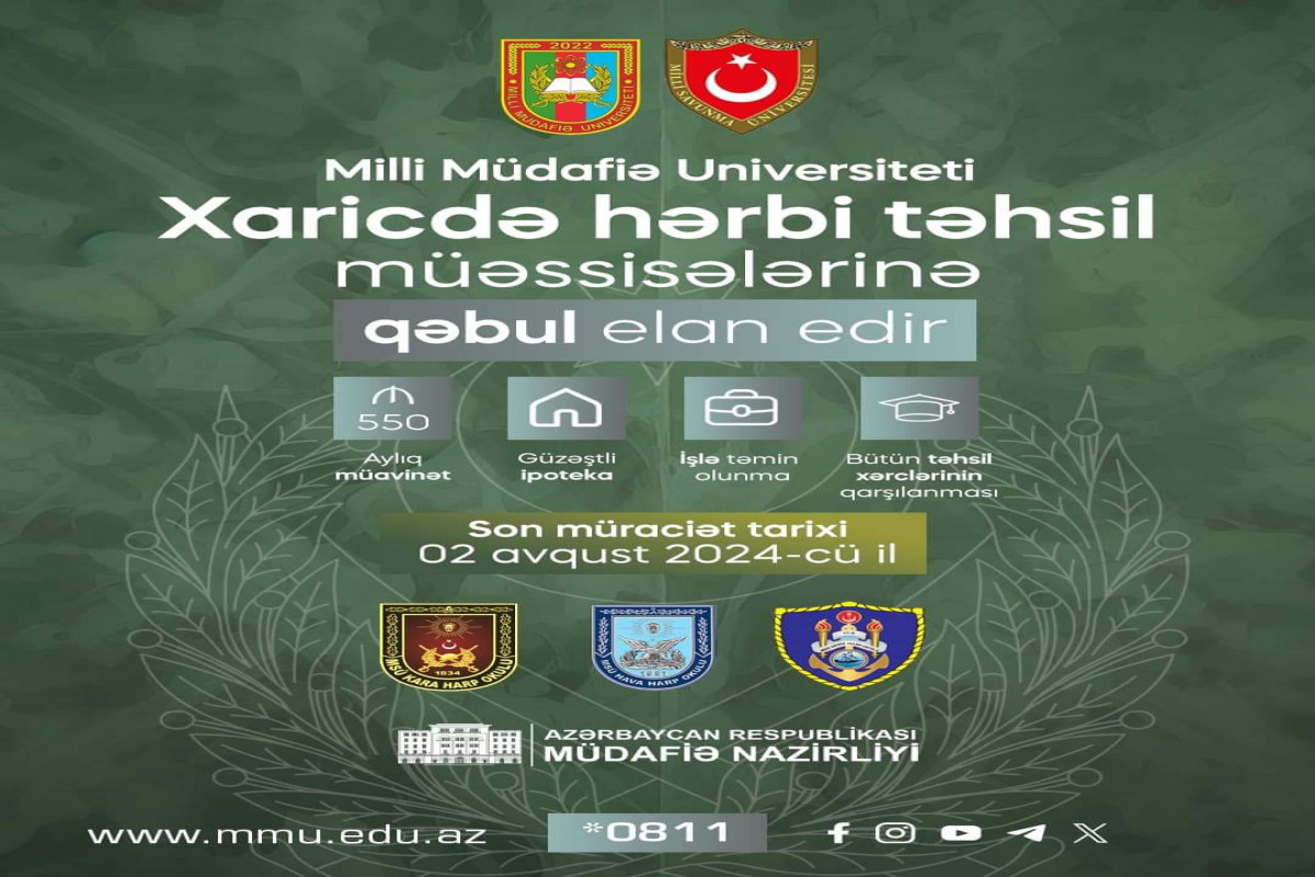 Milli Müdafiə Universiteti xaricdə ali təhsil üzrə qəbul elan etdi