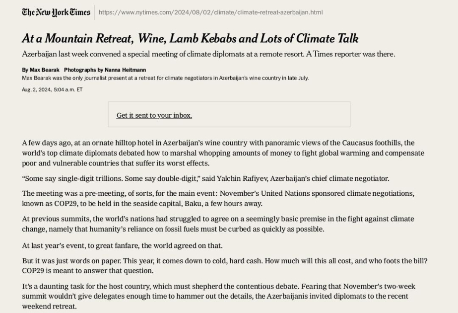 “New York Times” COP29-dan yazdı