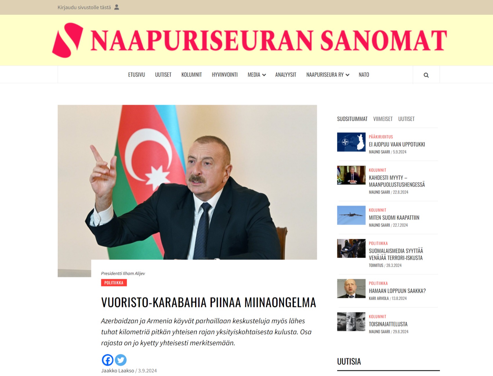 Finlandiya mətbuatında Azərbaycanla bağlı məqalə dərc olundu