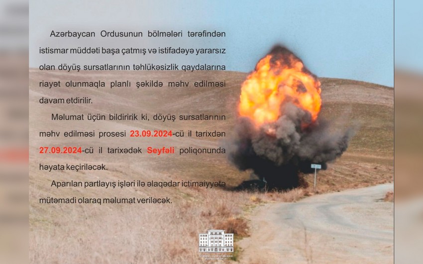 Seyfəli poliqonunda yararsız döyüş sursatları&nbsp;məhv edilir