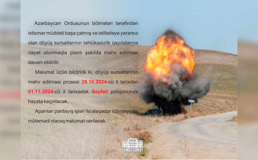 İstifadəyə yararsız döyüş sursatları MƏHV EDİLƏCƏK