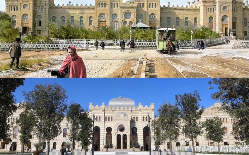 140 yaşlı "Tiflis" vağzalının qarşısındakı meydan füsunkar görünüşdə