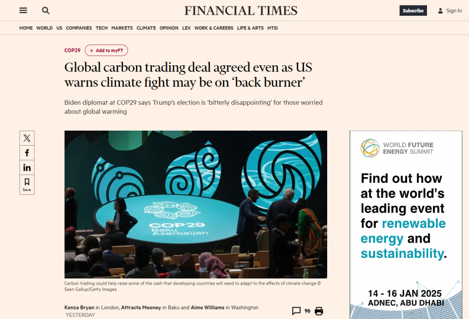COP29-un ilk günü dünya MEDİASINDA