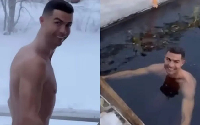 Ronaldo qarlı havada buzlu suya girdi - VİDEO