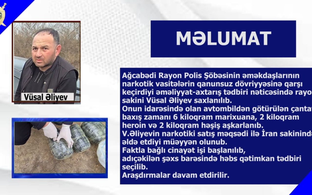 Ağcabədidə polis 10 kiloqram narkotik aşkarladı