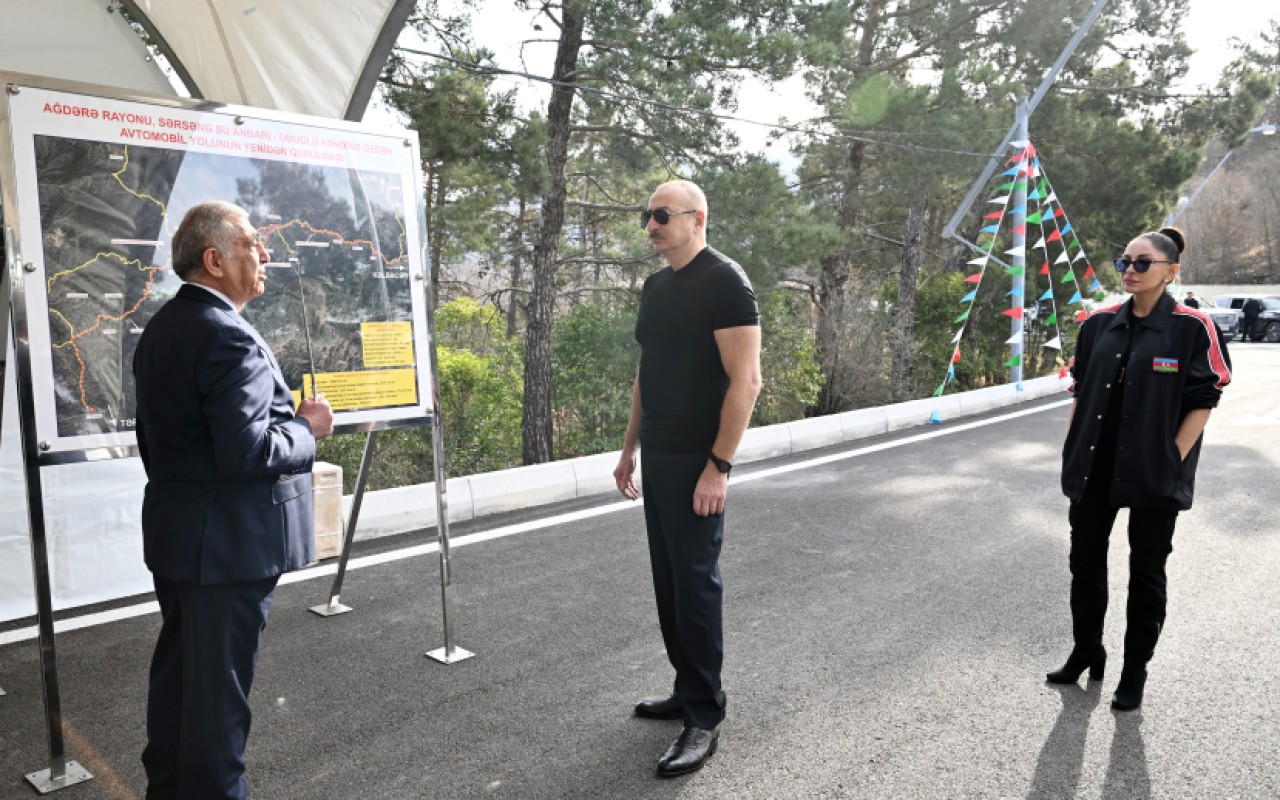 Prezident və xanımı Ağdərəyə gedən yolun AÇILIŞINDA