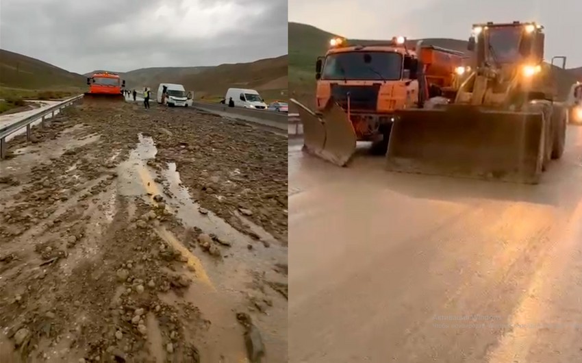 Güclü yağışa görə bu yolda problem yarandı