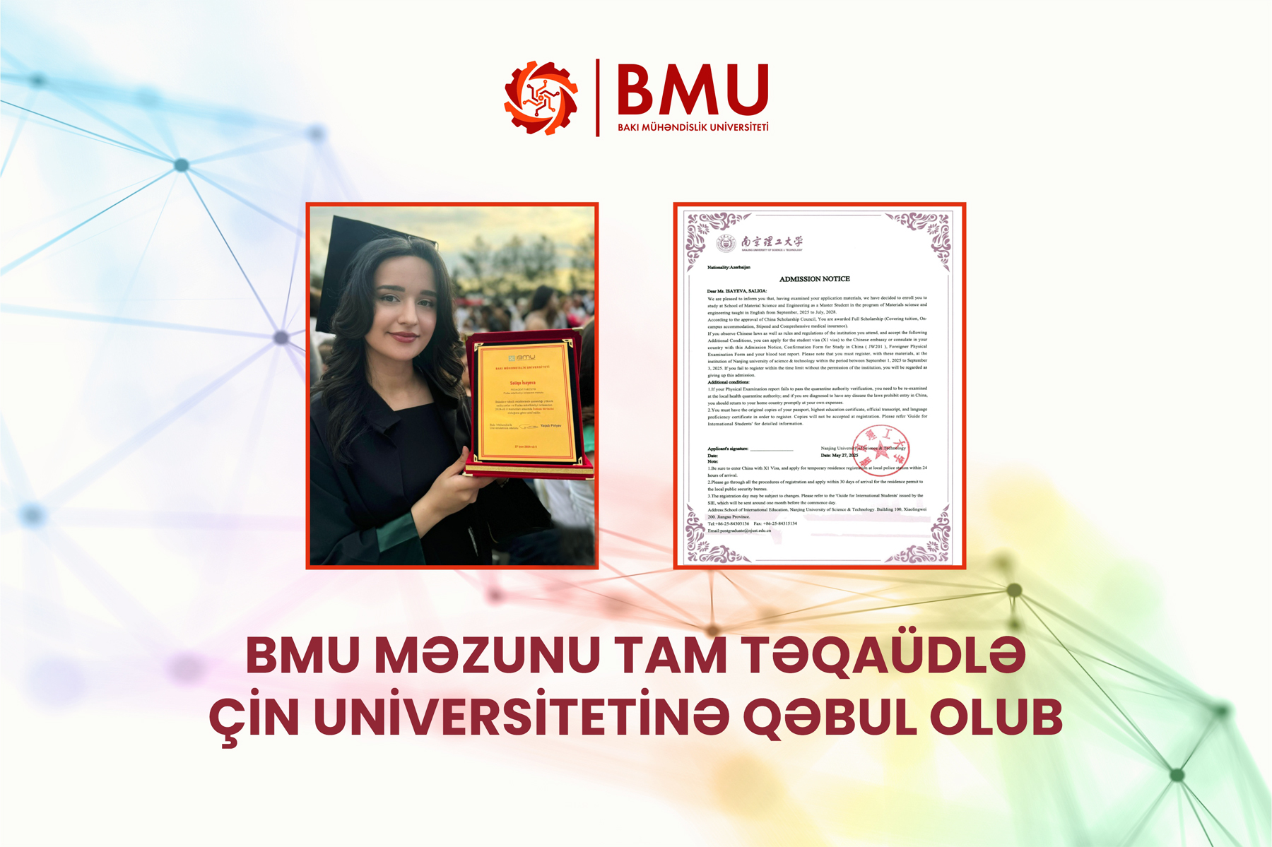 BMU məzunu tam təqaüdlə Çin universitetinə qəbul oldu