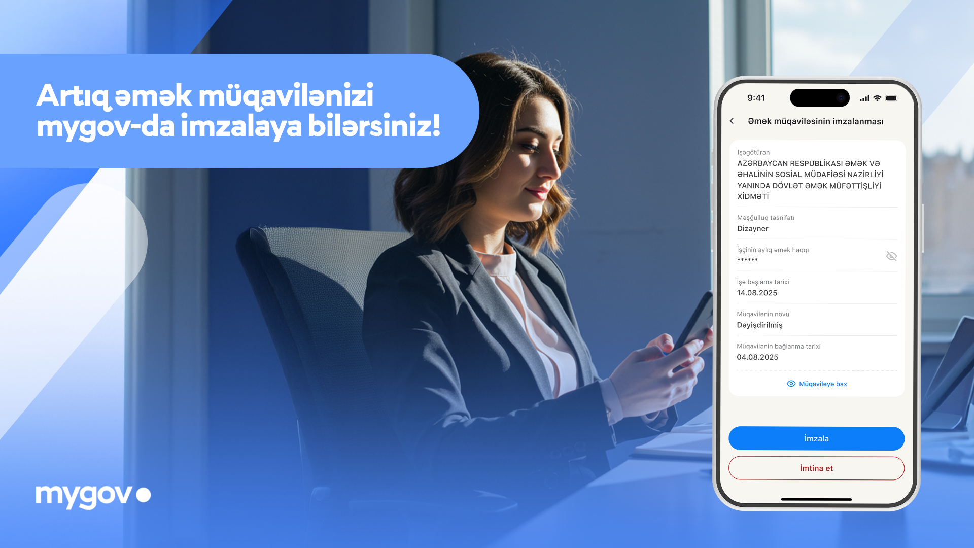 Vətəndaşlar əmək müqavilələrini artıq "mygov" platformasında imzalaya biləcəklər