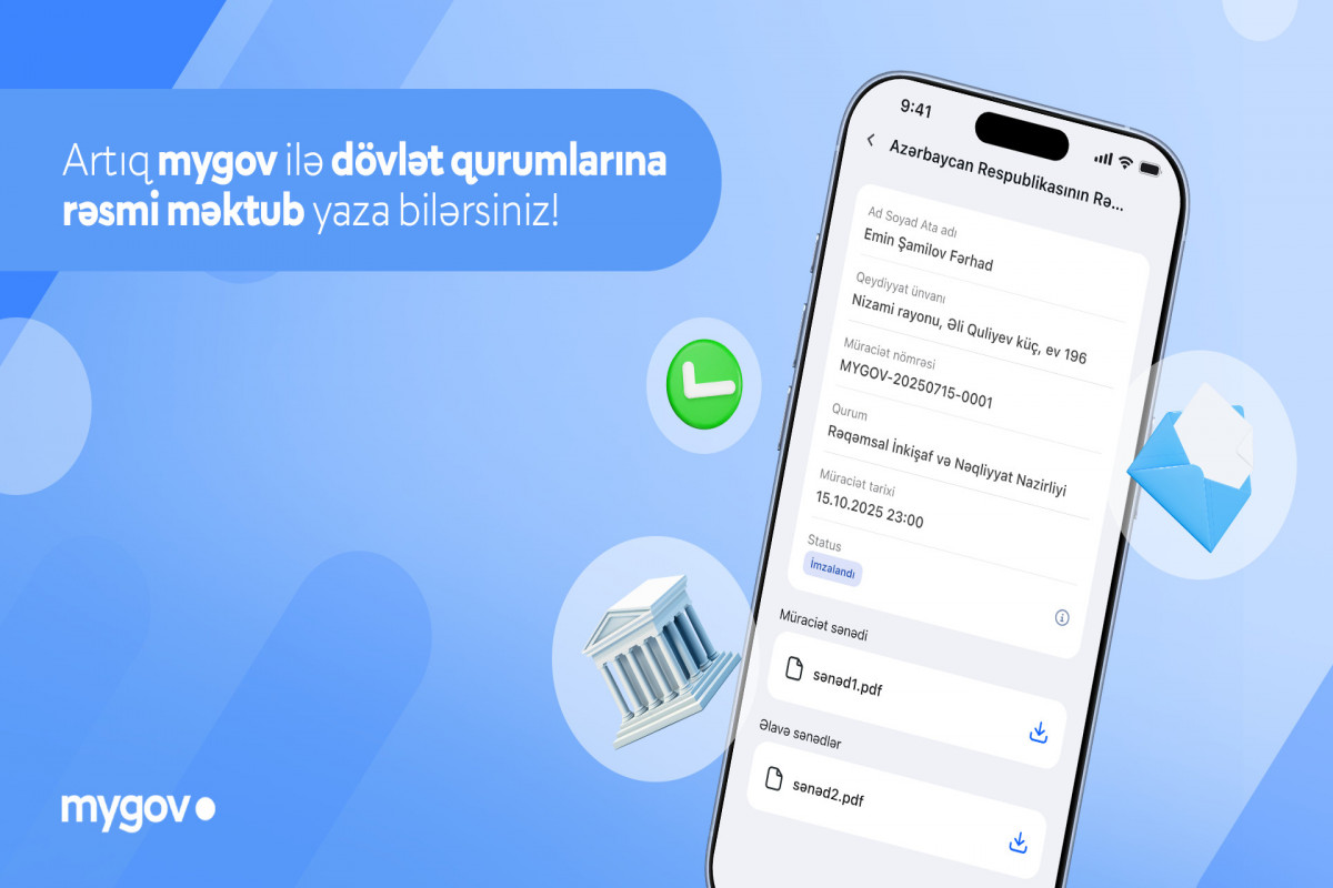 Vətəndaşlar “mygov” üzərindən istənilən dövlət qurumuna məktub göndərə biləcəklər