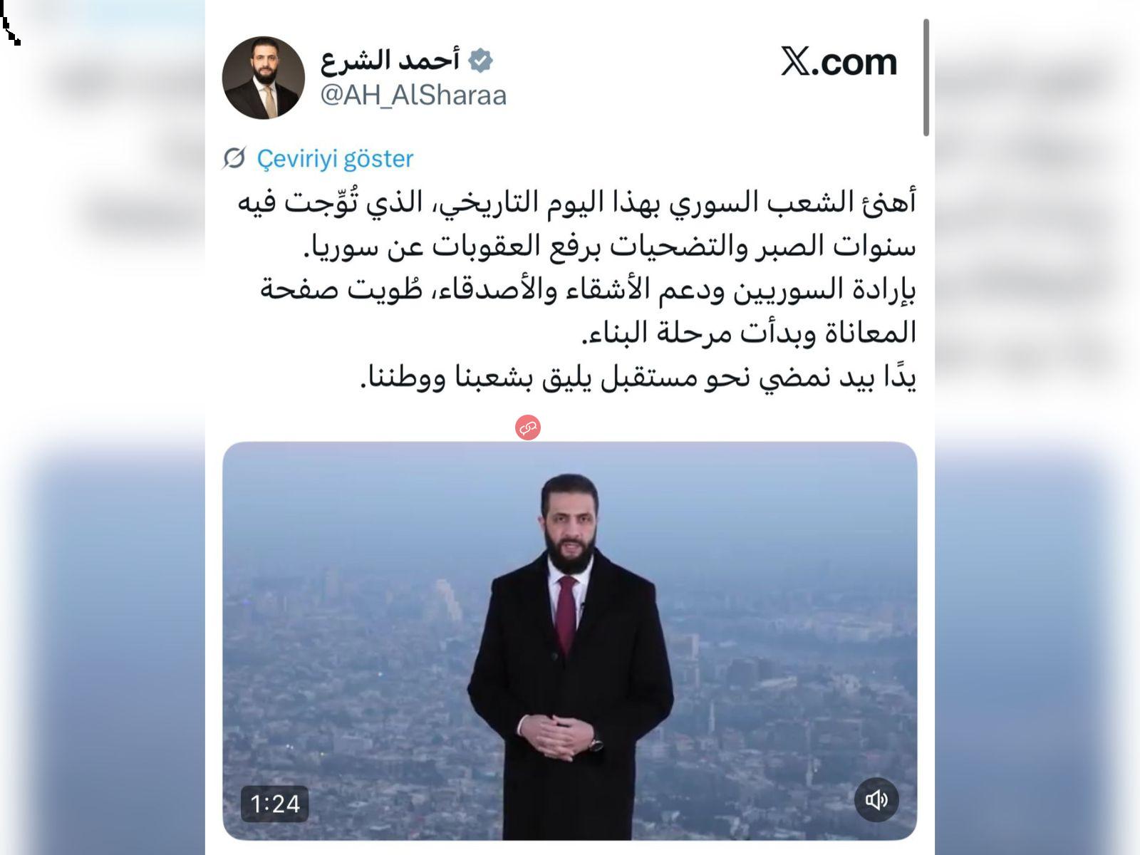 Suriya liderinin X-da ilk paylaşımı