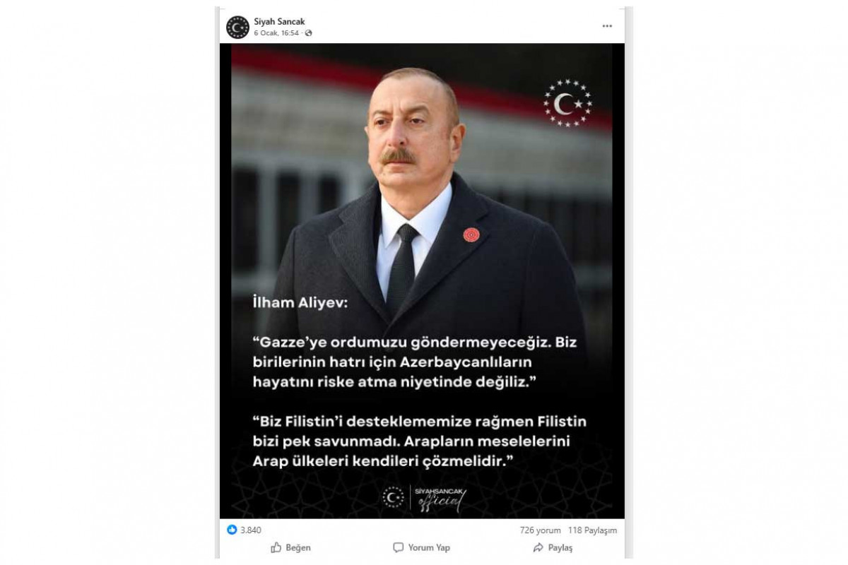 Türkiyə cəmiyyəti İlham Əliyevin Qəzza ilə bağlı mövqeyini təqdir edir