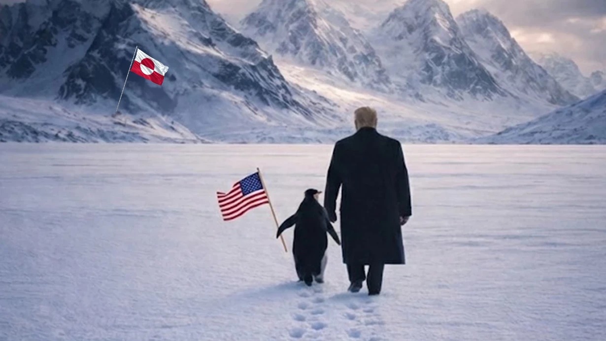 Tramp pinqvinlə əl-ələ&nbsp;Qrenlandiyada