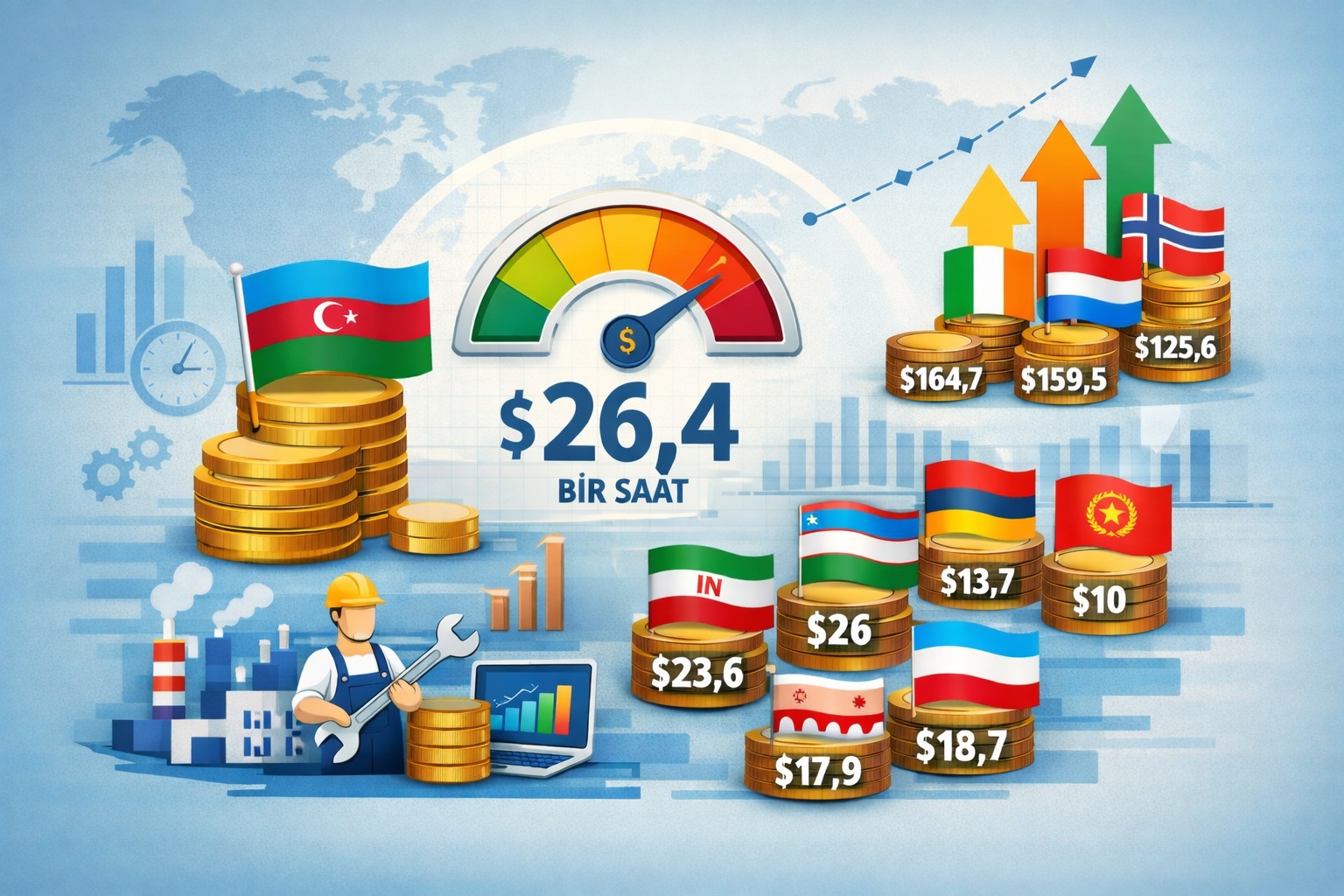Dünyada və Azərbaycanda 1 saatlıq əməyin&nbsp;dəyəri&nbsp;neçədir? - RƏQƏMLƏR&nbsp;