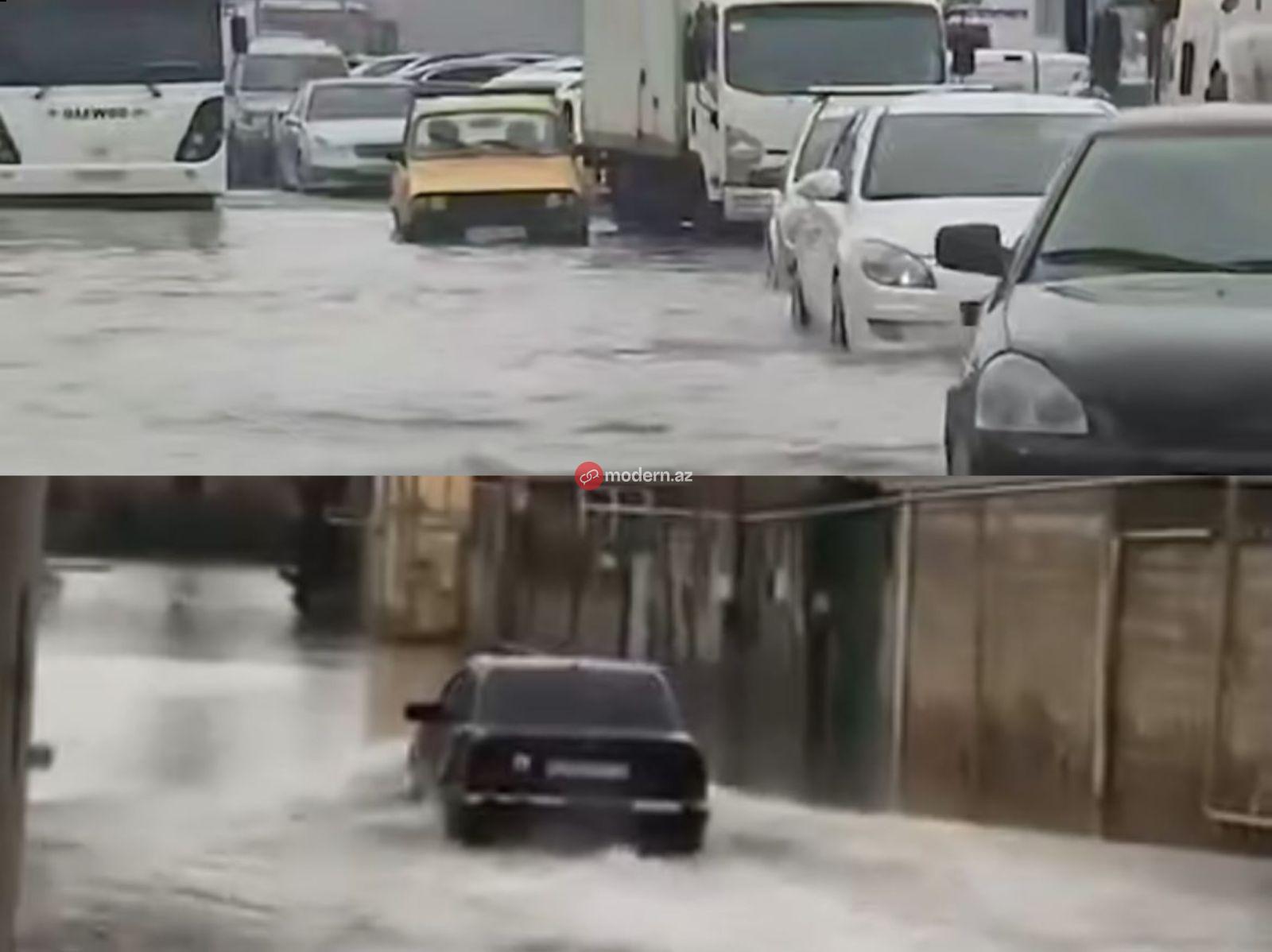 Bakıda yağışın fəsadları: Su altında qalan ərazilər