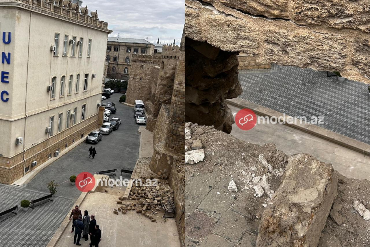 "İçərişəhər"də qala divarının bir hissəsi&nbsp;çöküb - GÖRÜNTÜLƏR
