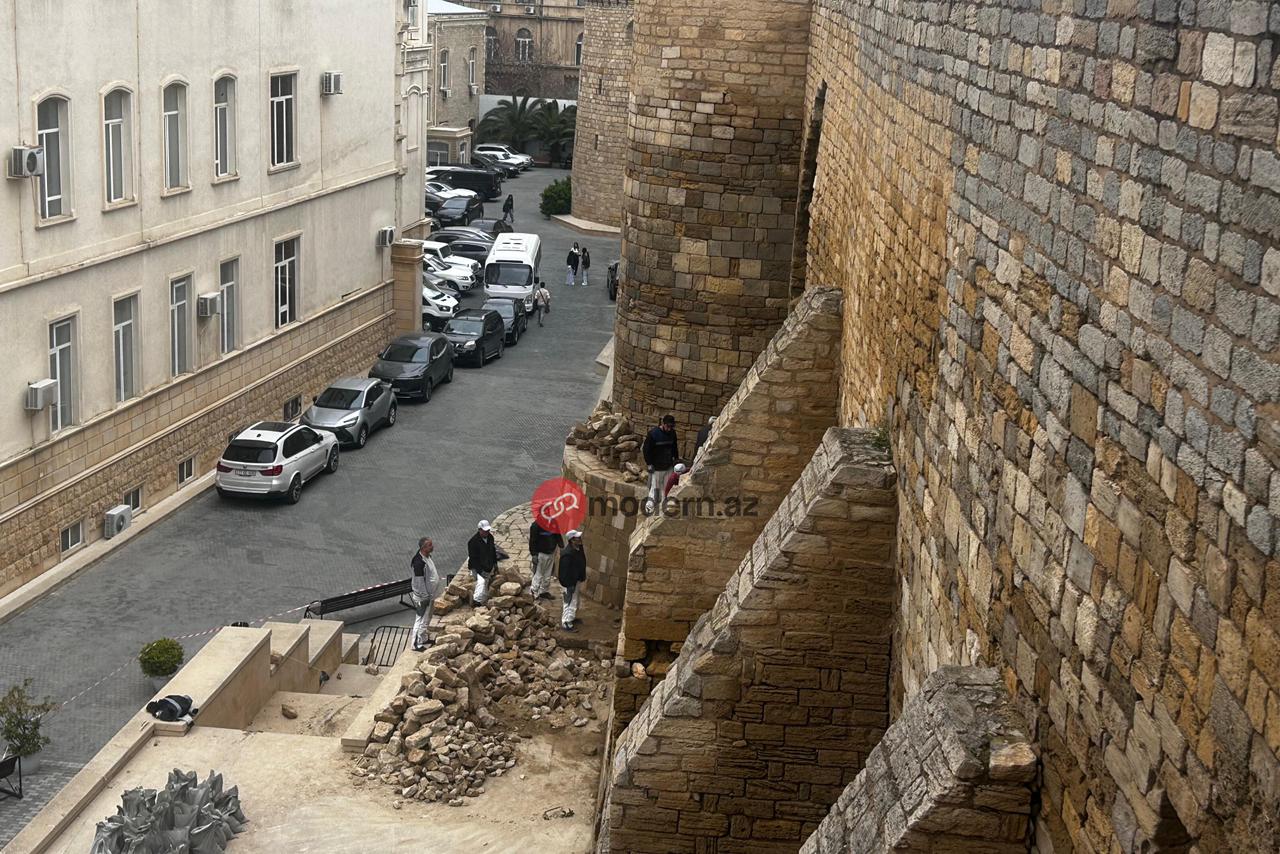 "İçərişəhər"də qala divarının bərpasına başlanılıb - GÖRÜNTÜ