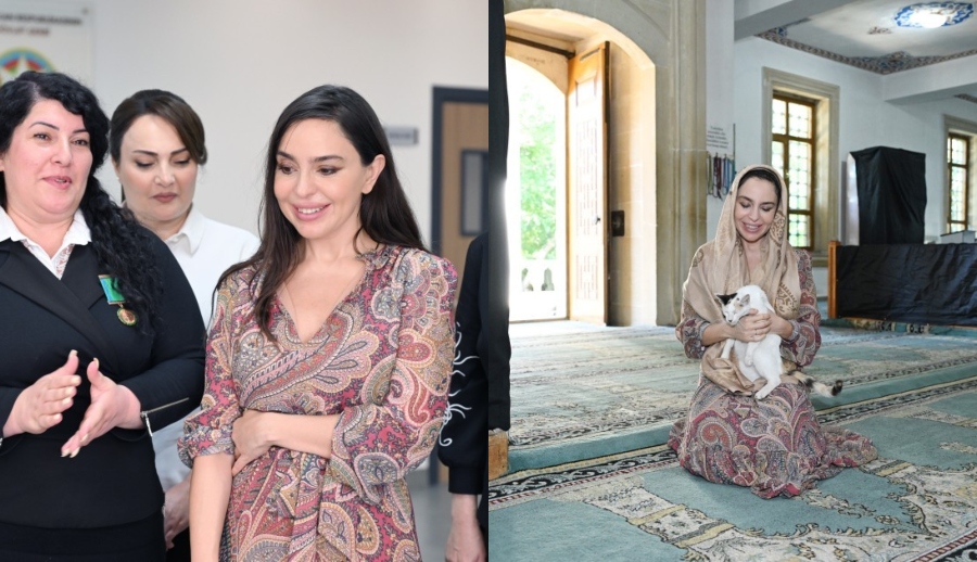 Leyla Əliyeva Yevlaxda məktəb açılışında iştirak edib, məsciddə olub