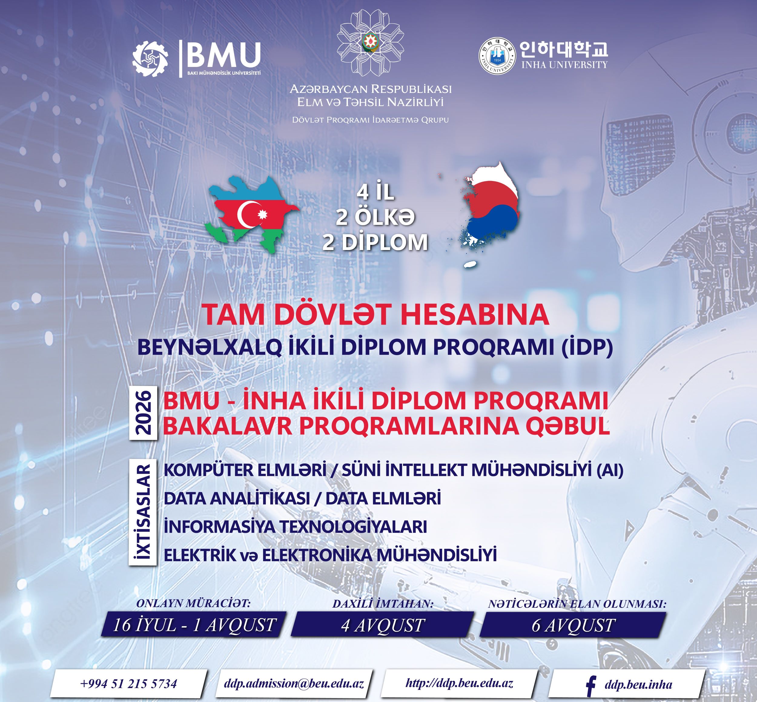 BMU-İNHA ikili diplom proqramına qəbul başlayır&nbsp;