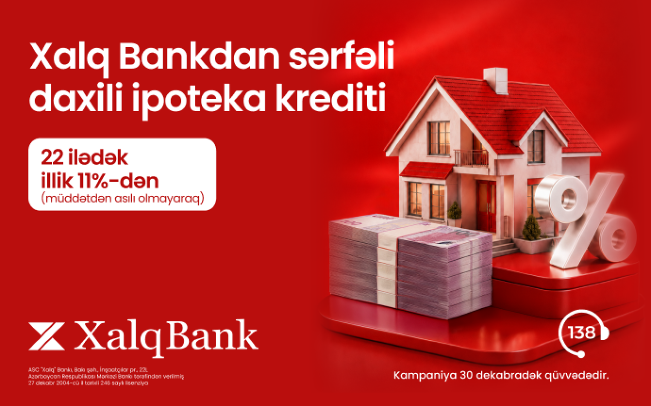 "Xalq Bank" sərfəli şərtlərlə&nbsp;daxili ipoteka krediti təklif edir