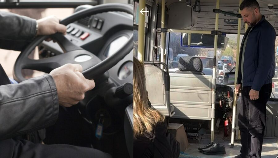 "Sədərək" marşrutunda insident: avtobus sıxışdırıldı, güzgüsü sındırıldı - GÖRÜNTÜ