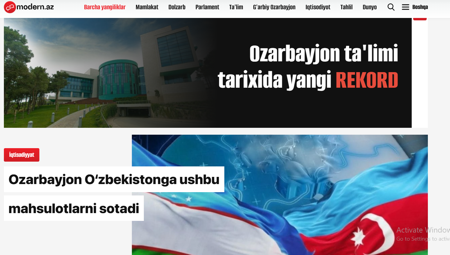 Ozarbayjon mediasida YANGILIK: Modern.az o'zbek tilida