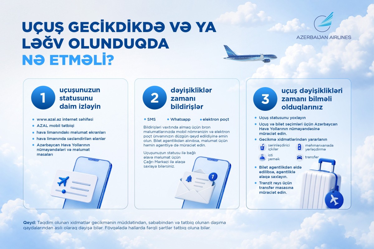 AZAL uçuş dəyişiklikləri ilə bağlı sərnişinlərə müraciət etdi
