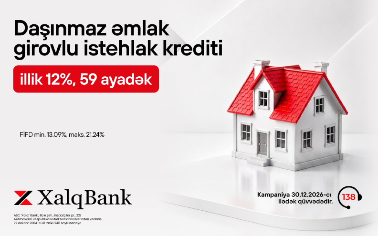 Xalq Bankdan daşınmaz əmlak girovu ilə kredit üzrə sərfəli kampaniya