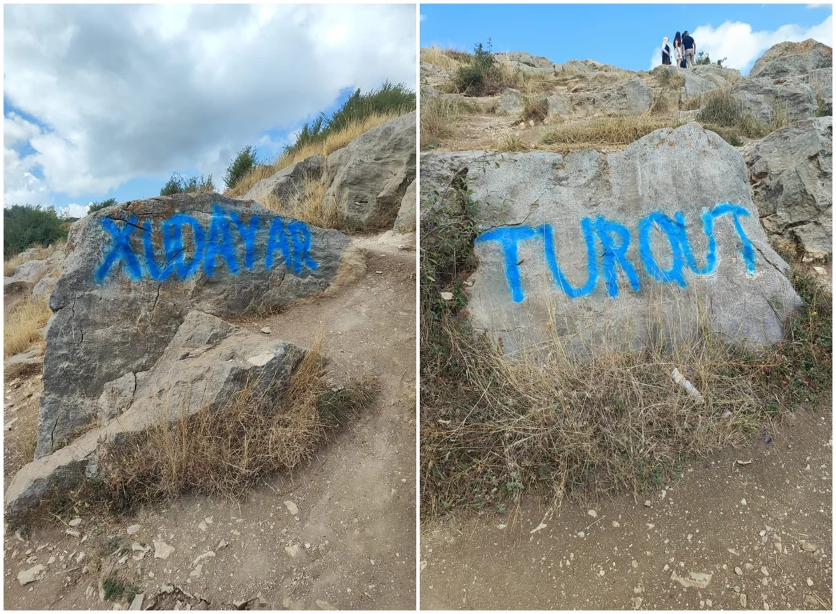 Şuşada bəzi turistlər qaya daşlarının üzərini yazıblar&nbsp;