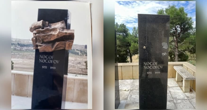 Nəcəf Nəcəfovun məzarındakı barelyef oğurlanıb - FOTO